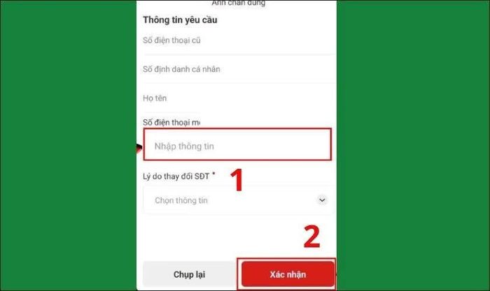 Cập nhật số mới và hoàn tất xác thực.
