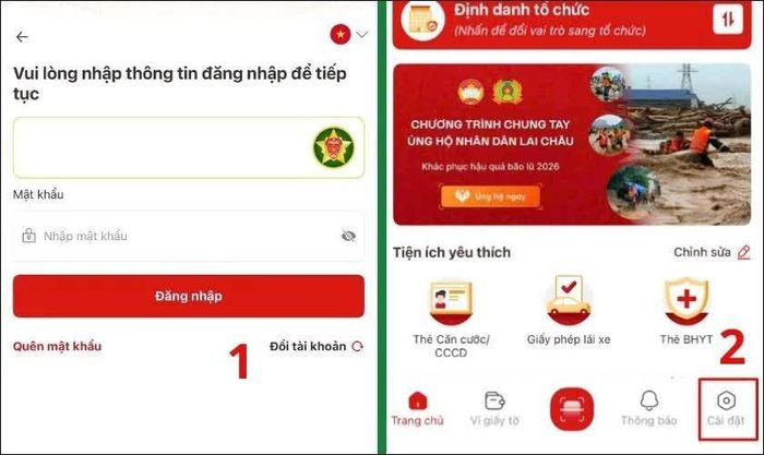 Truy cập phần Cài đặt trên VNeID.