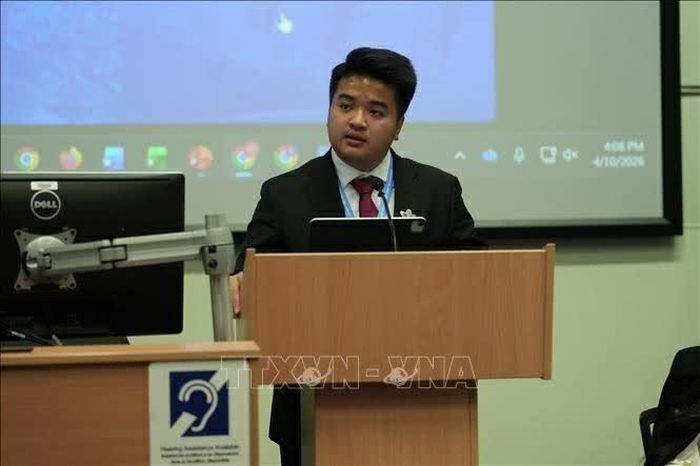  Tân Chủ tịch Hội Sinh viên Việt Nam tại Australia (SVAU) nhiệm kỳ 2026-2028 Nguyễn Gia Bảo phát biểu. (Nguồn: TTXVN) 