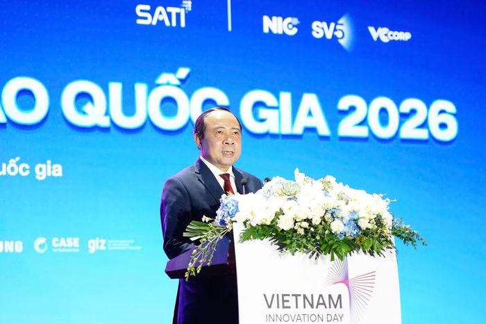Bộ trưởng Bộ Khoa học và Công nghệ Vũ Hải Quân phát biểu tại Lễ hưởng ứng.