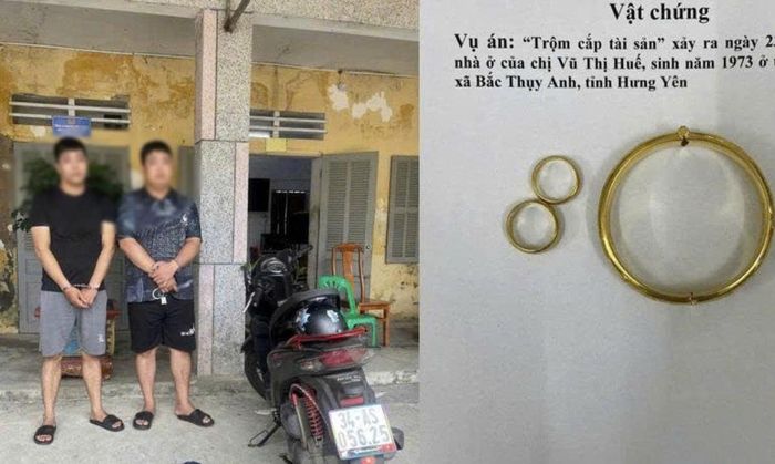 Vũ Duy Phương, Đăng Đức Phúc cùng tang vật vụ án. (Ảnh: CAHY).
