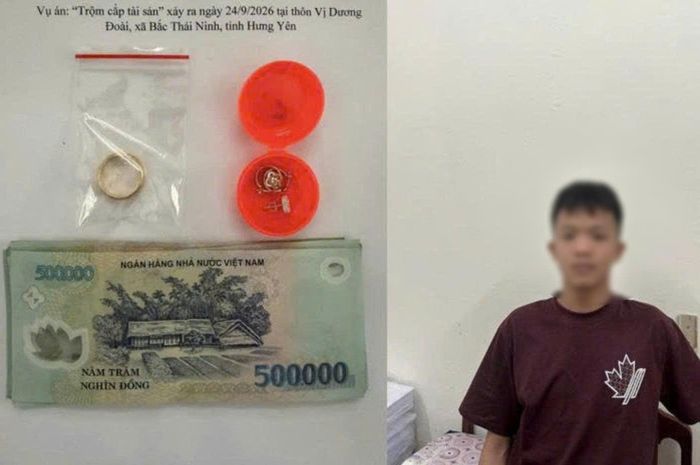 Nguyễn Tiến Dũng cùng tang vật của vụ án. (Ảnh: CAHY).
