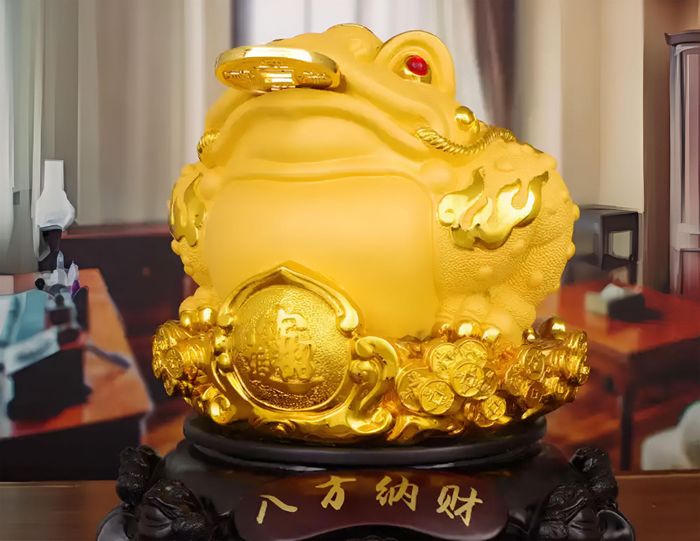 Thiềm Thừ - cóc ngậm tiền là linh vật tượng trưng cho tài lộc, thường được đặt ở vị trí thấp và hướng vào trong nhà để "tha tiền về".