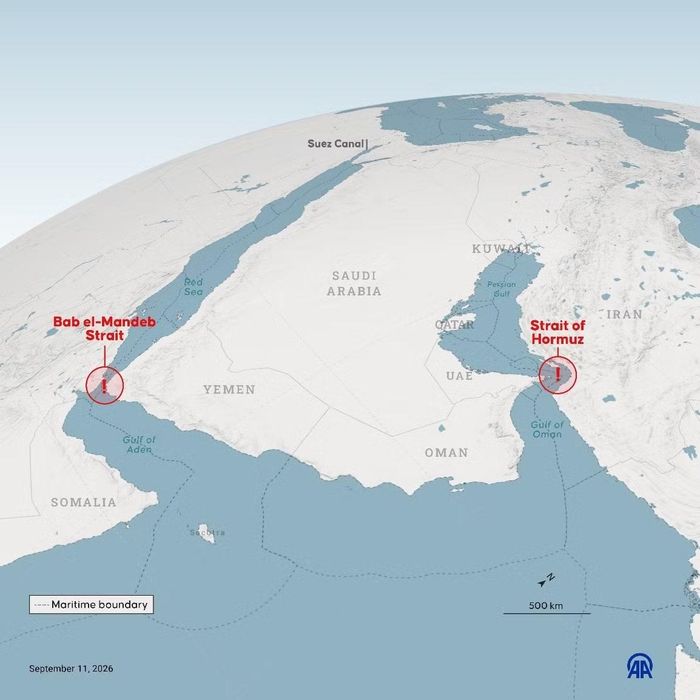 Đồ họa về “Eo biển Bab el-Mandeb và Eo biển Hormuz”, được thực hiện tại Ankara, Thổ Nhĩ Kỳ, ngày 11/9/2026. Ảnh: AA/TTXVN