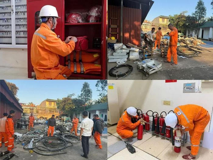 Nhân viên CTĐL Thanh Hóa dọn dẹp, sắp xếp kho vật tư và các thiết bị, dụng cụ PCCC gọn gàng, khoa học, thuận tiện kiểm tra và sử dụng khi cần thiết.