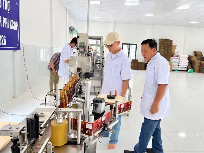 Dây chuyền tự động chiết rót, đóng nắp chai nước mắm tại Công ty TNHH Sản xuất - Thương mại Hưng Thịnh Đạt (phường Hoài Nhơn Tây). Ảnh: B.N
