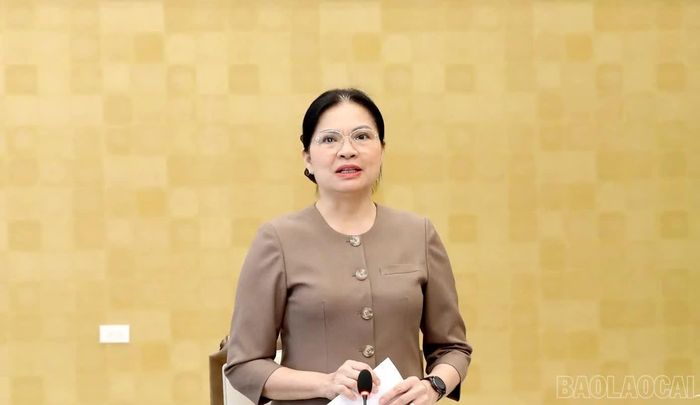 Đồng chí Hà Thị Nga, Ủy viên Ban Chấp hành Trung ương Đảng, Phó Chủ tịch - Tổng Thư ký Ủy ban Trung ương MTTQ Việt Nam, phát biểu kết luận buổi làm việc.