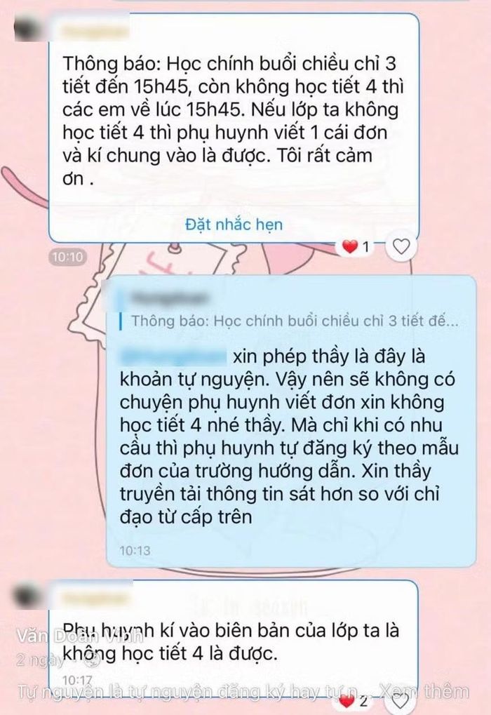 Anh Doãn Văn Vinh bức xúc khi giáo viên thông báo yêu cầu viết đơn xin không học tiết 4 là môn học liên kết.
