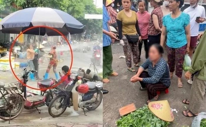 Thúy đã sử dụng vòi nước cao áp xịt thẳng vào mặt người phụ nữ bán rau. Ảnh Internet.