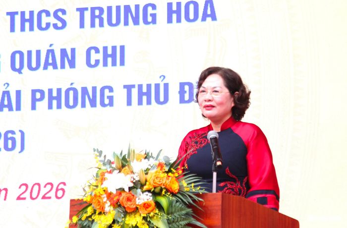Ủy viên Trung ương Đảng, Phó Chủ tịch Quốc hội Nguyễn Thị Hồng phát biểu tại buổi lễ. Ảnh: Vân Nhi