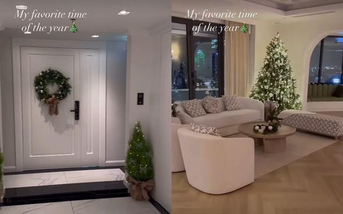 Trước đó, vào dịp Noel, Hoa hậu Đặng Thu Thảo đã đăng tải đoạn clip quay lại không gian sống của gia đình cô. Bước từ thang máy ra là sảnh riêng có ghế chờ cho khách, cây tùng thơm trang trí hai bên hành lang và vòng nguyệt quế treo ở cửa chính. Khu vực bàn ăn và phòng khách được nối liền với nhau trong một không gian rộng rãi. Tất cả đều được trang trí đậm chất Noel bằng cây thông, cây tùng thơm, những đồ dùng trang trí và đèn vàng ấm áp.