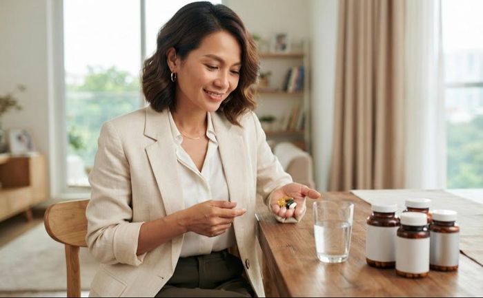 Nhu cầu dinh dưỡng thay đổi theo tuổi tác và một số người có thể dùng thực phẩm bổ sung khi chế độ ăn không đáp ứng. Ảnh minh họa AI