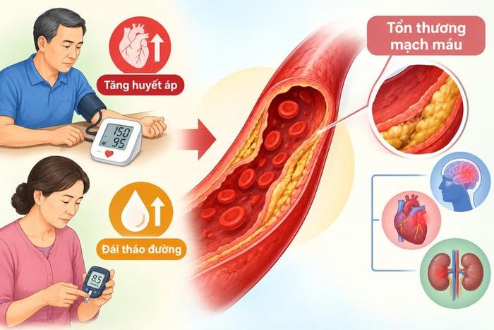 Tăng huyết áp và đái tháo đường có thể gây tổn thương mạch máu, ảnh hưởng đến các cơ quan trong cơ thể. Ảnh Ai.