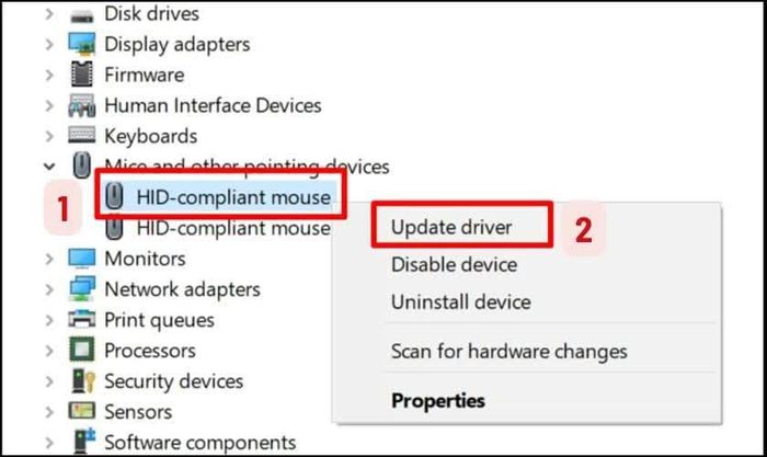 Nhấn chuột phải vào tên thiết bị và chọn Update Driver.