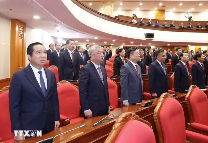 Các đại biểu thực hiện nghi lễ chào cờ. Ảnh: TTXVN