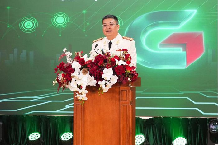 Đại tá Lương Đức Minh, Chủ tịch Tổng công ty Công nghệ Công nghiệp Toàn cầu GTINX phát biểu tại lễ công bố thương hiệu mới.