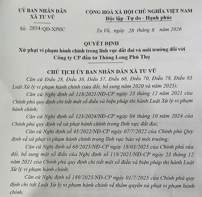  Quyết định xử phạt hành chính.