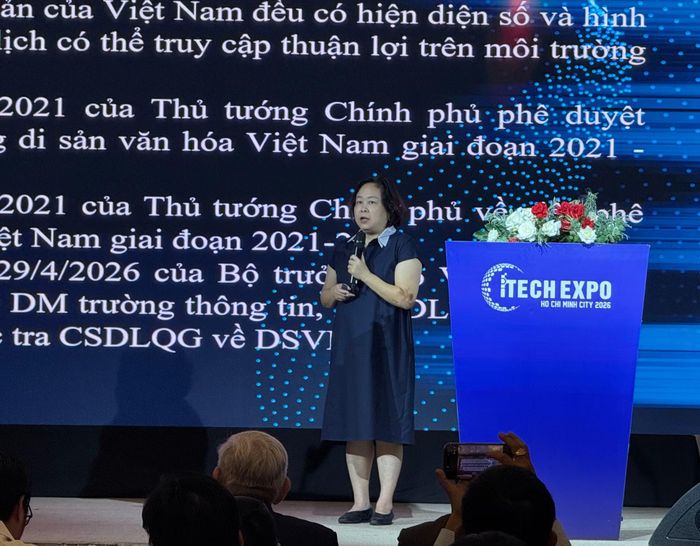 Tiến sĩ Phạm Thị Khánh Ngân, Chánh Văn phòng Cục Di sản văn hóa (Bộ Văn hóa, Thể thao và Du lịch), chia sẻ về việc xây dựng nền tảng dữ liệu dùng chung.