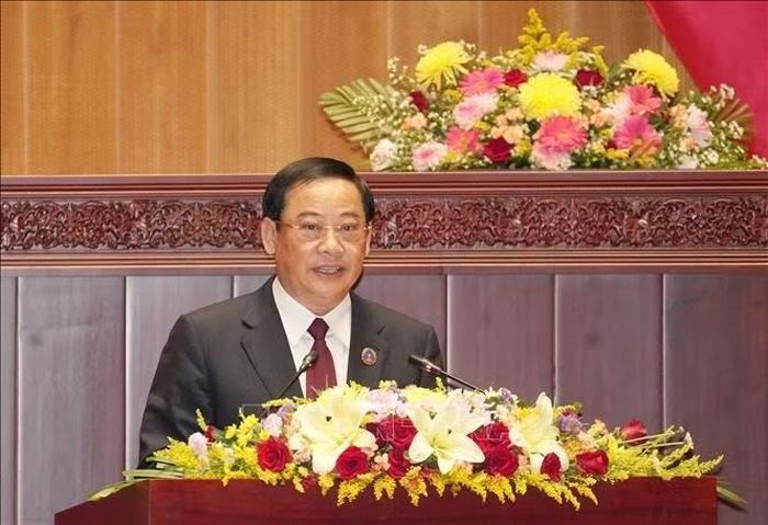 Chủ tịch Quốc hội Lào khóa X Sonexay Siphandone phát biểu nhậm chức. Ảnh: Xuân Tú/PV TTXVN tại Lào