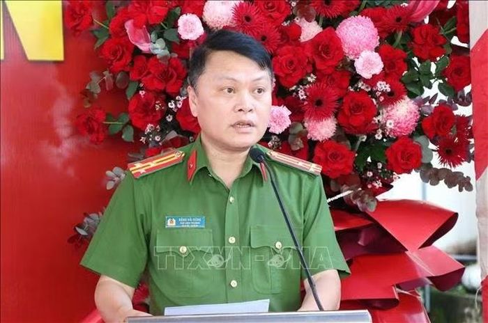 Thượng tá Đặng Hải Dũng, Phó Viện trưởng kiêm Phân Viện trưởng Phân Viện Khoa học hình sự tại Thành phố Hồ Chí Minh, phát biểu. Ảnh: TTXVN phát