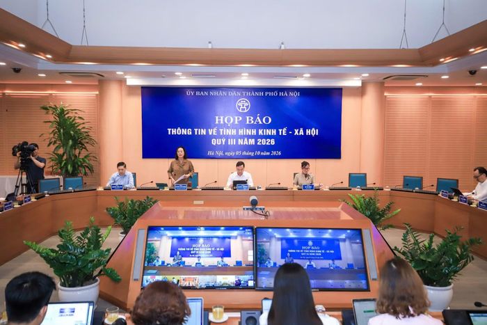 Quang cảnh buổi họp báo thông tin về tinh hình KTXH của TP Hà Nội.