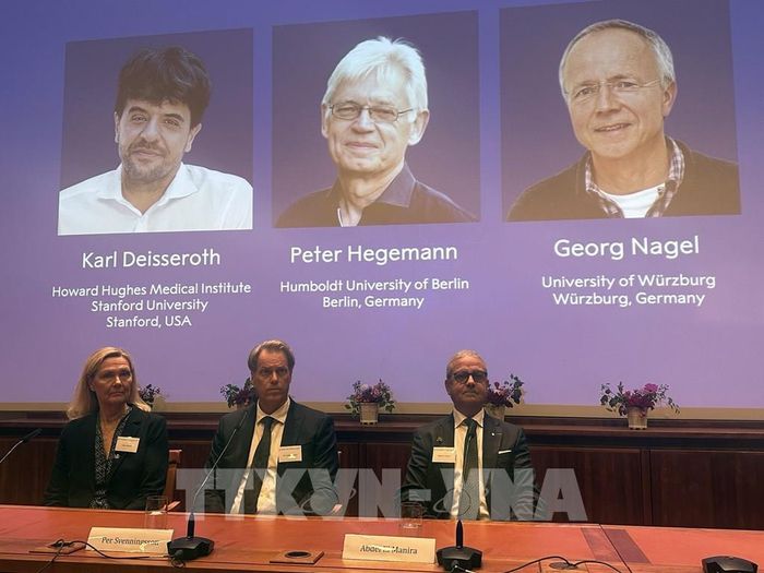 Chân dung các nhà khoa học (từ trái sang) đoạt giải Nobel Y Sinh 2026 Karl Deisseroth (Mỹ), Peter Hegemann và Georg Nagel (Đức) vì những phát hiện liên quan đến công nghệ quang di truyền học. Ảnh: AA/TTXVN phát