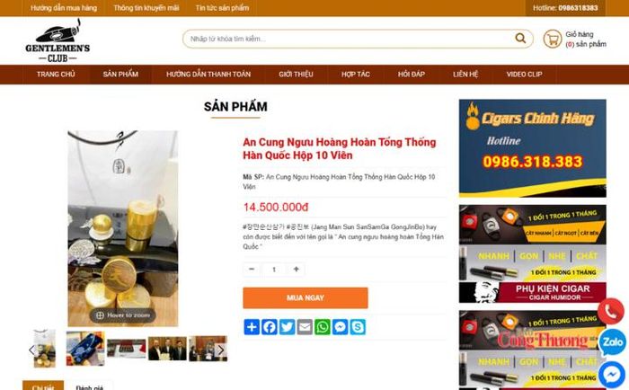 Phukienxigacuba.com rao bán hộp An cung 10 viên với giá 14.500.000 đồng.