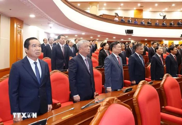 Các đại biểu thực hiện nghi lễ chào cờ. (Ảnh: Thống Nhất/TTXVN)