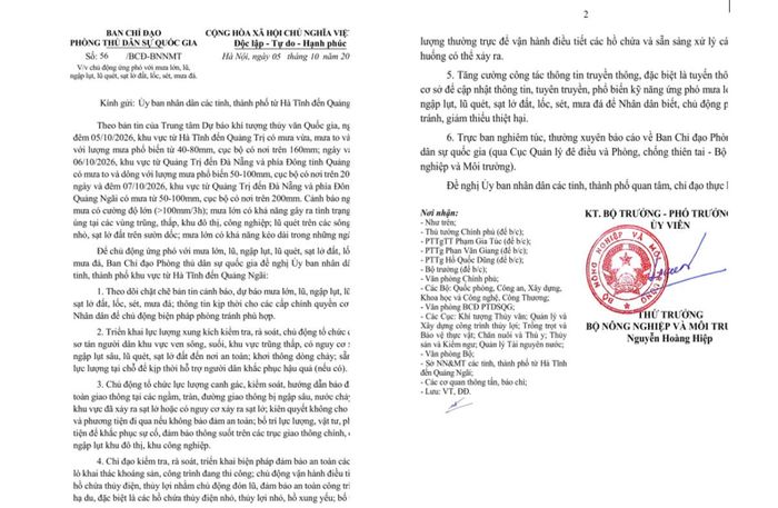 Công văn của Ban Chỉ đạo Phòng thủ dân sự quốc gia.