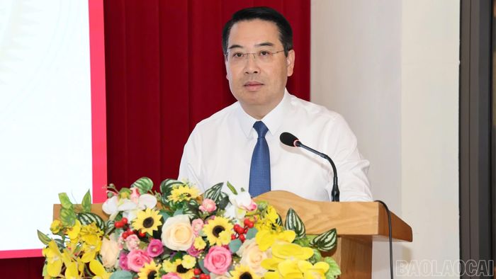 Phó Bí thư Tỉnh ủy, Chủ tịch UBND tỉnh Nguyễn Tuấn Anh phát biểu tại hội nghị.