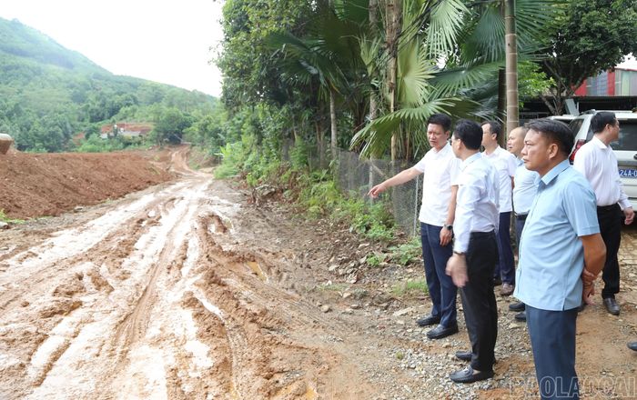 Đoàn công tác kiểm tra thực địa tiến độ thực hiện dự án tại xã Bảo Hà.