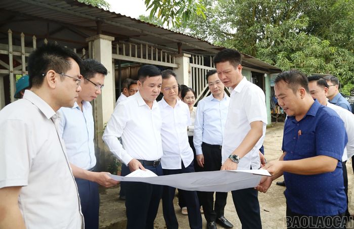 Đoàn công tác kiểm tra tiến độ các dự án tái định cư tại xã Bảo Thắng, Gia Phú.