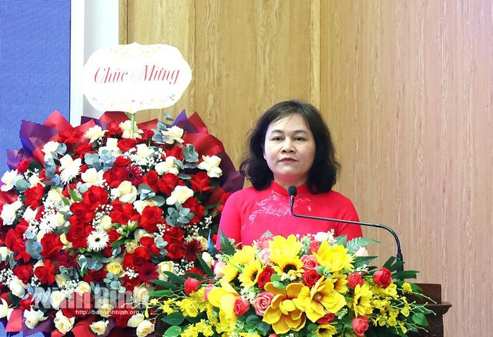 Đồng chí Nguyễn Thị Minh Thương, Chủ tịch Hội đồng thành viên TYM phát biểu tại lễ khai trương.