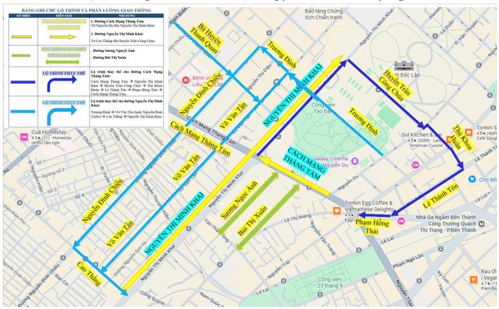 Lộ trình và phân luồng giao thông các tuyến đường phục vụ thi công metro số 2.