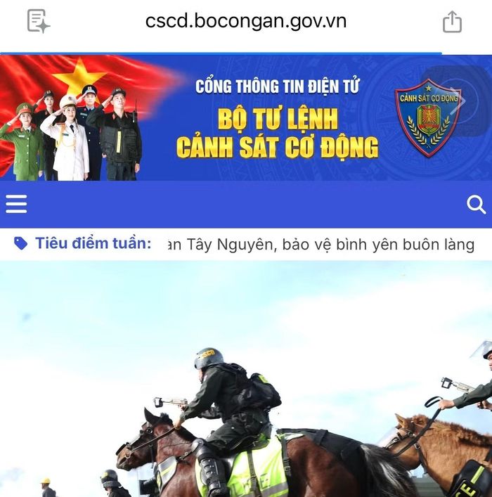 Giao diện Cổng thông tin điện tử Bộ Tư lệnh CSCĐ.