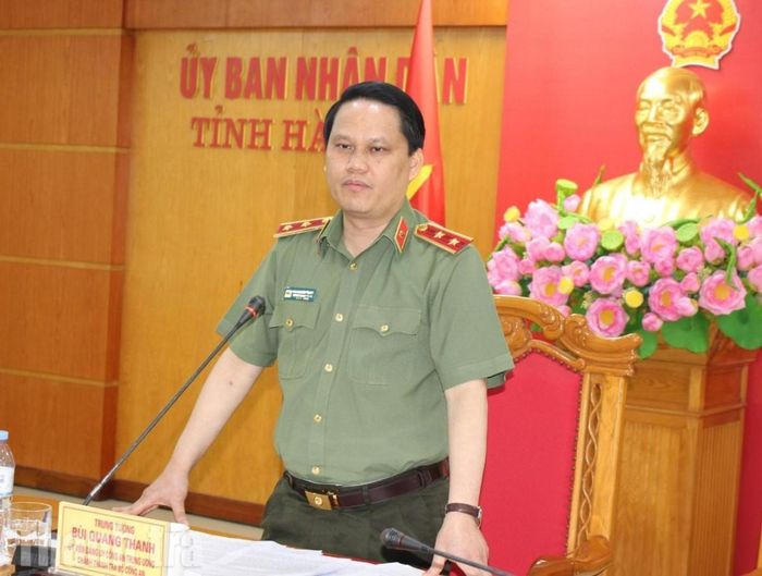 Trung tướng Bùi Quang Thanh, Chánh Thanh tra Bộ Công an phát biểu chỉ đạo. Ảnh: Trọng Tài.