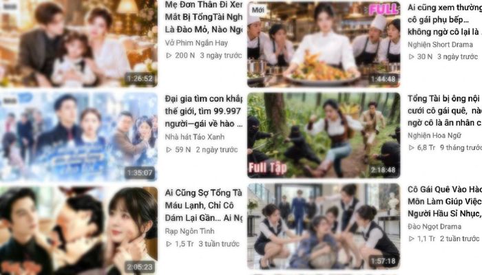 Phim ngắn AI với những tình tiết vô lý, nhảm nhí vẫn thu hút người xem. Ảnh: Chụp màn hình