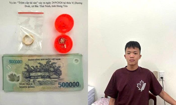 Nguyễn Tiến Dũng cùng tang vật vụ án. Ảnh: Cơ quan Công an.