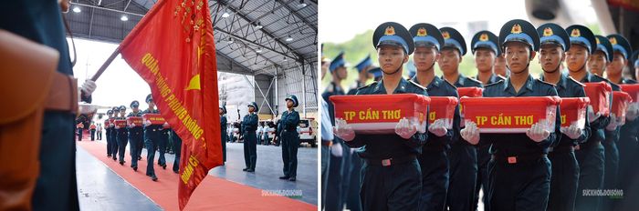 Cán bộ, chiến sĩ trang nghiêm tiếp nhận các mẫu hài cốt liệt sĩ từ các địa phương. Ảnh: Tuấn Anh.
