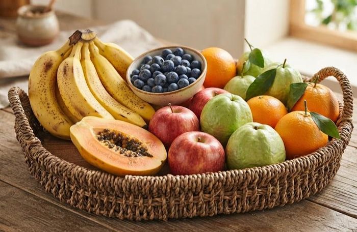 Trái cây là nhóm thực phẩm nên có trong chế độ ăn hằng ngày, đồng thời giúp bổ sung nước và nhiều hợp chất thực vật. Ảnh minh họa AI
