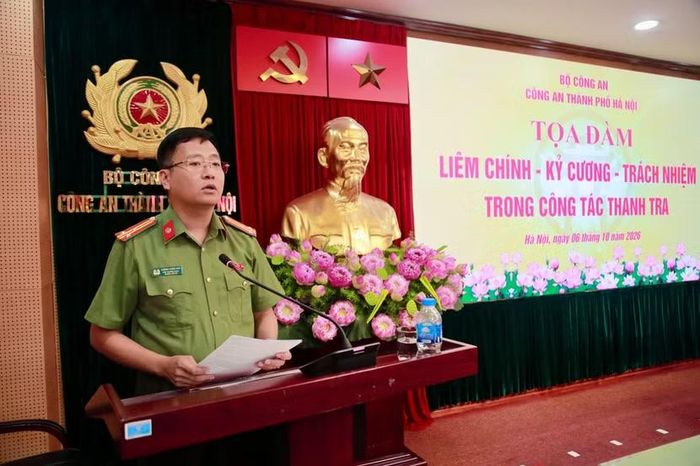 Thượng tá Lương Tuấn Anh, Phó Trưởng Khoa Bảo vệ An ninh nội bộ - Học viện An ninh nhân dân tham luận tại toạ đàm