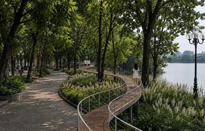 Phối cảnh cầu cạn cảnh quan tạm bên Hồ Gươm. (Nguồn: UBND phường Hoàn Kiếm).