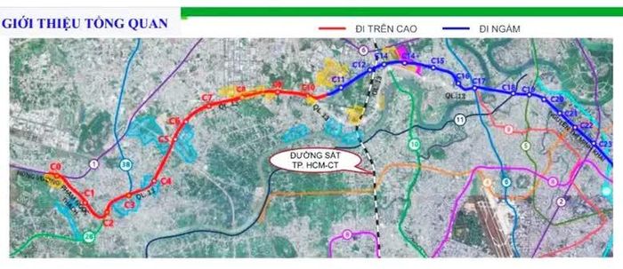 Hướng tuyến dự án metro Thủ Dầu Một - TP.HCM. Ảnh: Liên danh tư vấn .