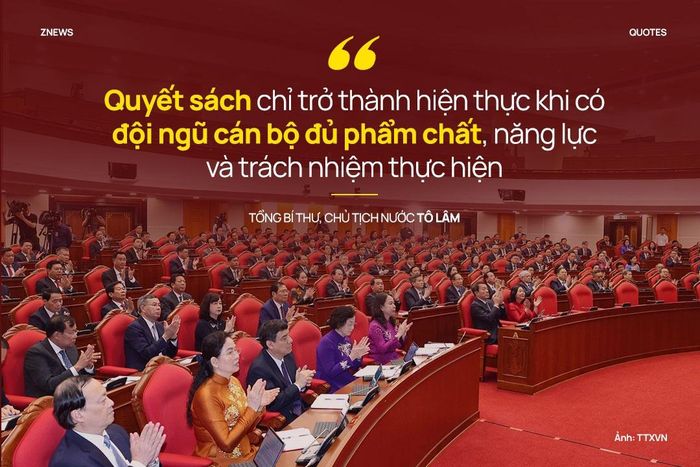  Trọng tâm thứ 3 là đổi mới công tác cán bộ, trọng dụng nhân tài đáp ứng yêu cầu phát triển đất nước. Tổng Bí thư, Chủ tịch nước Tô Lâm nhấn mạnh quyết sách chỉ trở thành hiện thực khi có đội ngũ cán bộ đủ phẩm chất, năng lực và trách nhiệm thực hiện. Tổng kết Nghị quyết số 26 phải mở ra bước phát triển mới trong công tác cán bộ, chuẩn bị đội ngũ cán bộ từ yêu cầu nhiệm vụ và sự phát triển lâu dài. 