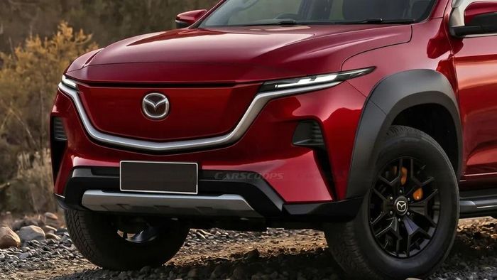 Hình ảnh render của Mazda BT-50 với đầu xe tương tự CX-60, CX-90. Ảnh: Carscoops.