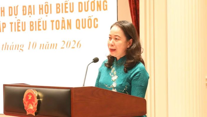 Phó Chủ tịch nước Võ Thị Ánh Xuân phát biểu tại buổi gặp mặt. (Ảnh: CTV)
