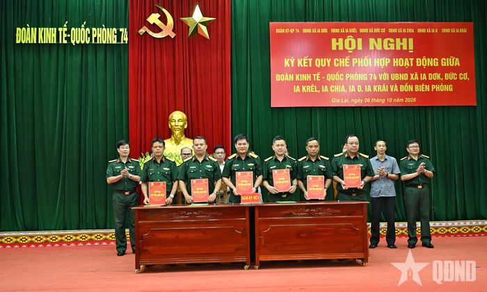 Phòng Tham mưu - Hành chính (Đoàn Kinh tế - Quốc phòng 74) ký kế hoạch phối hợp với Ban CHQS các xã Ia Dơk, Ia Krêl, Đức Cơ, Ia Chia, Ia O, Ia Krái.