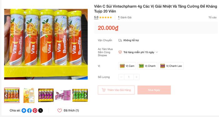  Sản phẩm viên sủi của Vintechpharm được rao bán trên sàn thương mại điện tử. Ảnh chụp màn hình 