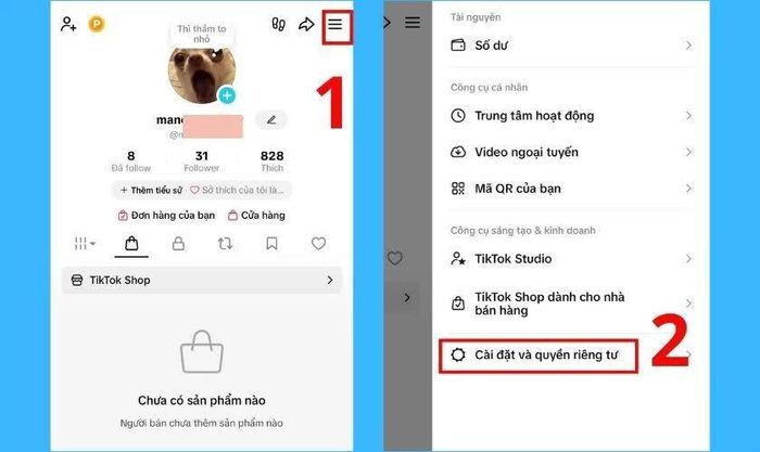 Tại trang cá nhân, nhấn biểu tượng Menu (☰).