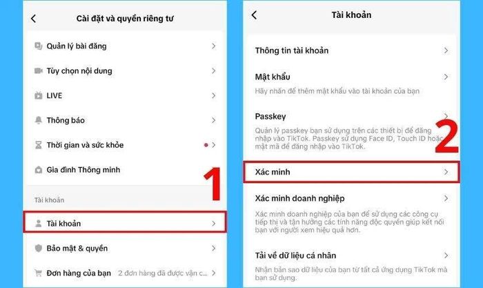 Tiếp tục truy cập Tài khoản, tìm và chọn Xác minh.